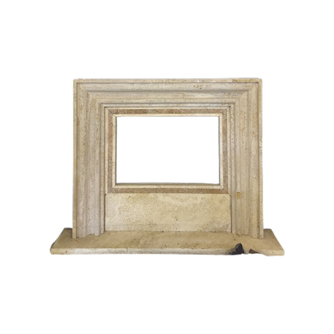 Stone frame, light travertine for fireplace. Mantova model