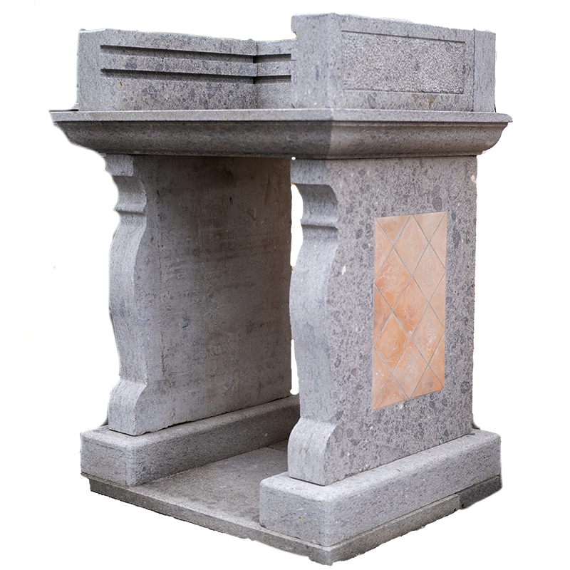 Handcrafted peperino barbecue with marble or terracotta details.