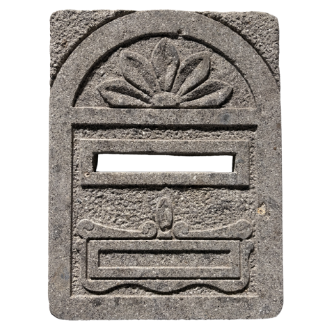Built-in mailbox for masonry walls, made of travertine or peperino.